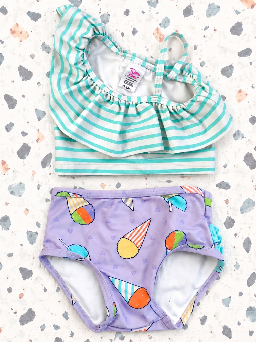 Ruffle Butts Snow Cones Lavender and Teal Tankini Top & Matching Bottoms - 18M